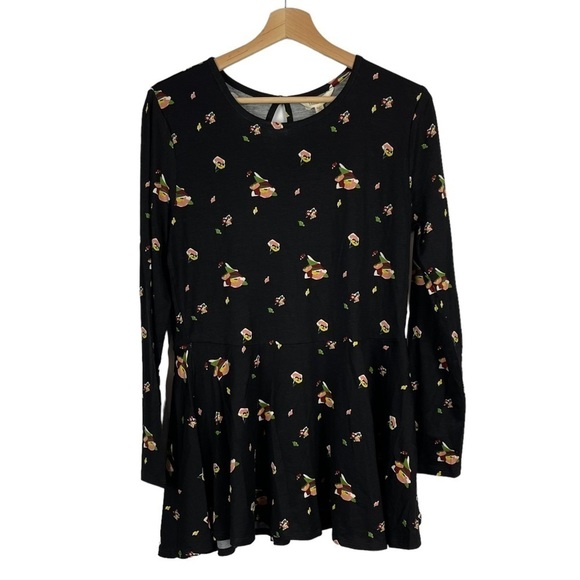 MATILDA JANE PEP IN YOUR STEP FLORAL STRETCH LONG SLEEVE KEYHOLE PEPLUM TOP - Picture 3 of 13